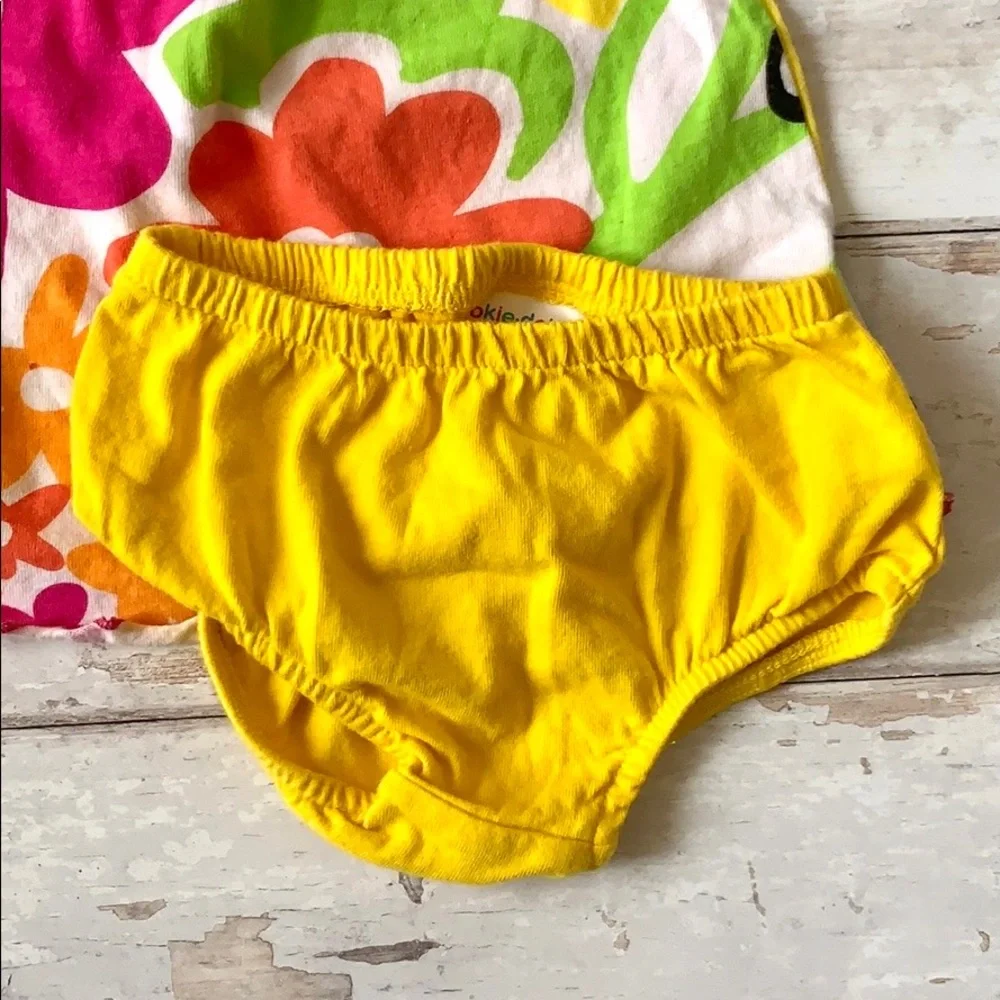 Baby Girl 3-6m Tunic Dress Bloomers Neon Flowers Yellow Pink Green Floral 3m 6m